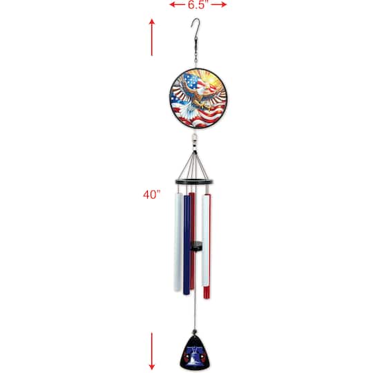 Sunset Vista Designs® 40" Stained Glass Soaring Eagle & Flag Wind Chime